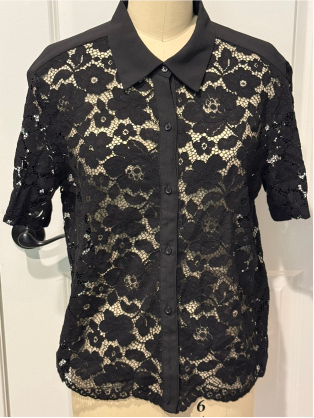 Women's Nine West Black Sheer Lace Button Down Shirt M